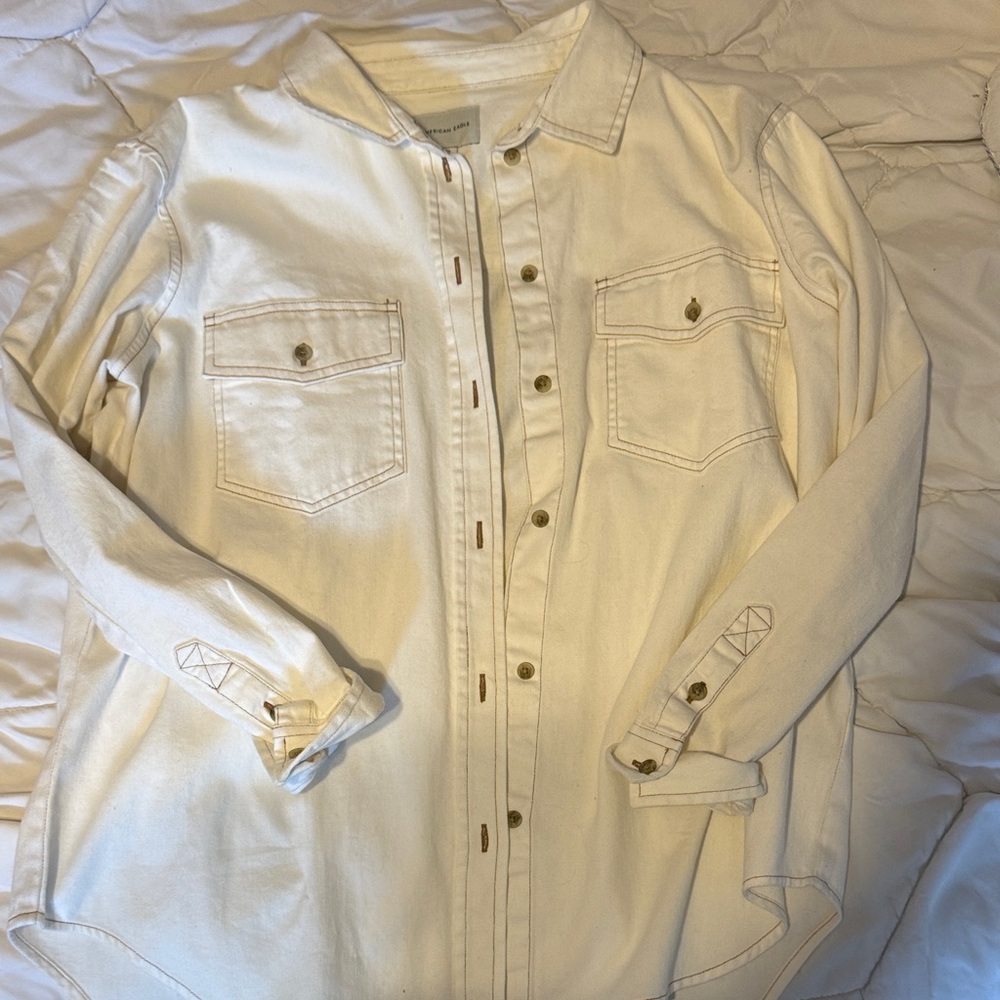 American Eagle Outfitters Cream Button Down Shirt